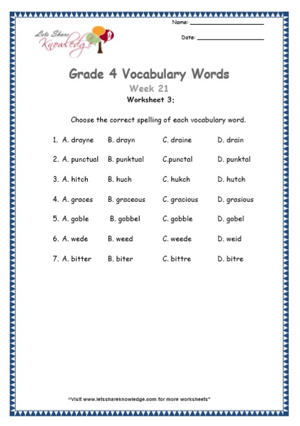  Grade 4 Vocabulary Worksheets Week 21 worksheet 3