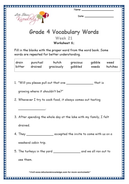  Grade 4 Vocabulary Worksheets Week 21 worksheet 6