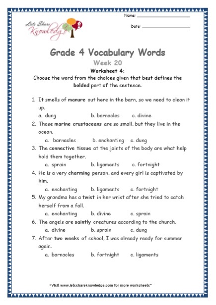  Grade 4 Vocabulary Worksheets Week 23 worksheet 4