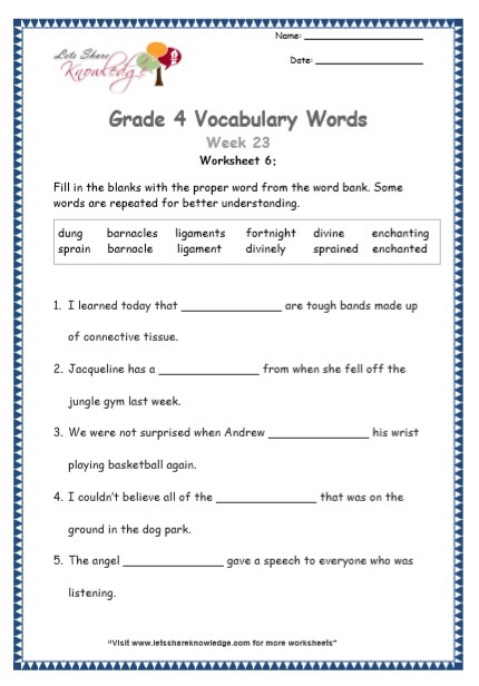  Grade 4 Vocabulary Worksheets Week 23 worksheet 6