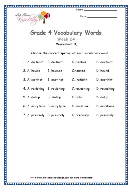  Grade 4 Vocabulary Worksheets Week 24 worksheet 3