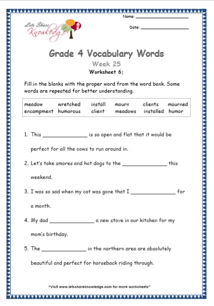 Grade 4 Vocabulary Worksheets Week 25 worksheet 6