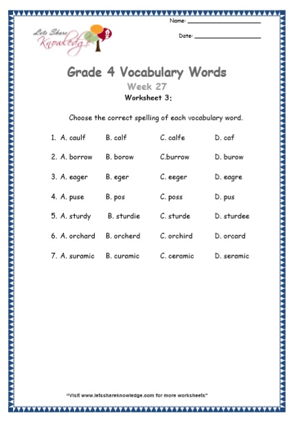  Grade 4 Vocabulary Worksheets Week 27 worksheet 3