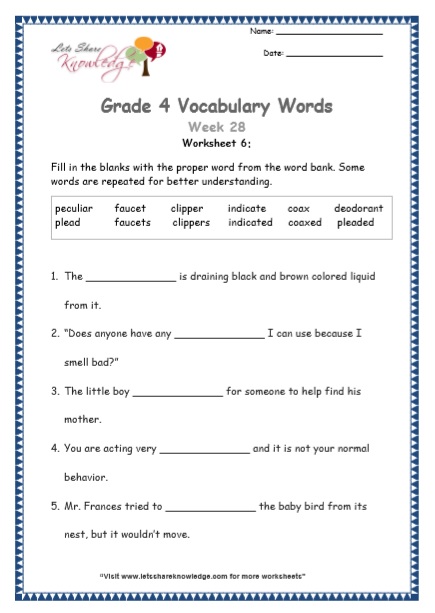  Grade 4 Vocabulary Worksheets Week 28 worksheet 6