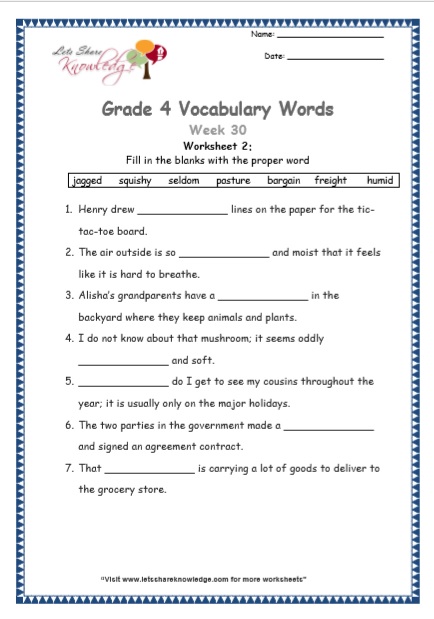 Grade 4 Vocabulary Worksheets Week 30 worksheet 2