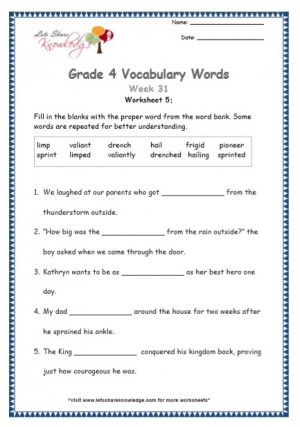 Grade 4: Vocabulary Worksheets Week 31