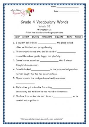 Grade 4: Vocabulary Worksheets Week 32