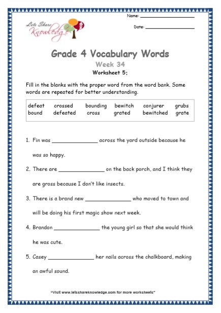  Grade 4 Vocabulary Worksheets Week 34 worksheet 5