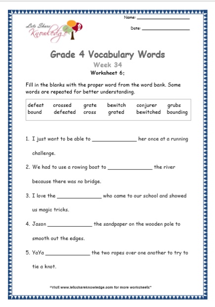  Grade 4 Vocabulary Worksheets Week 34 worksheet 6