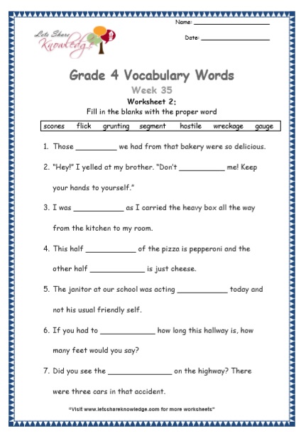 Grade 4 Vocabulary Worksheets Week 35 worksheet 2