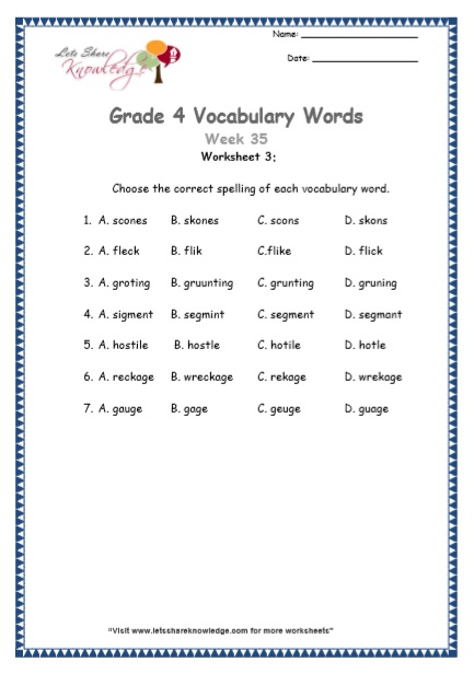  Grade 4 Vocabulary Worksheets Week 35 worksheet 3