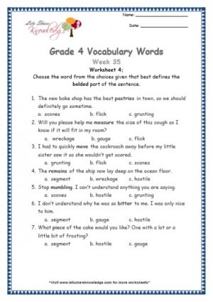 Grade 4: Vocabulary Worksheets Week 35