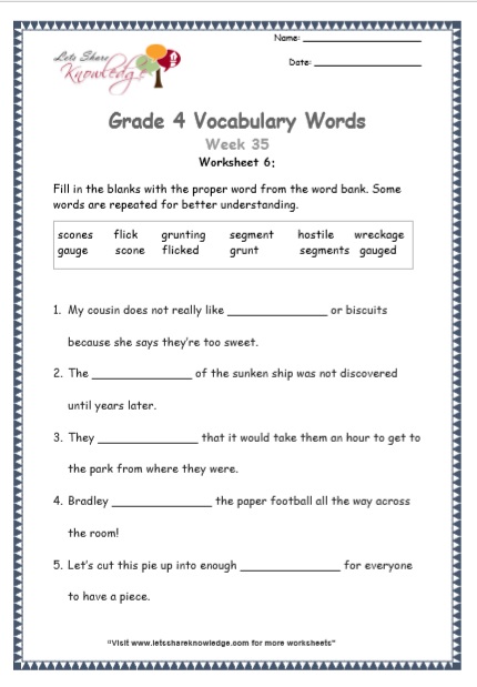  Grade 4 Vocabulary Worksheets Week 35 worksheet 6