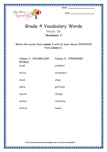  Grade 4 Vocabulary Worksheets Week 36 worksheet 7