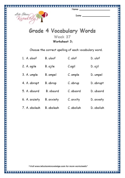  Grade 4 Vocabulary Worksheets Week 37 worksheet 3
