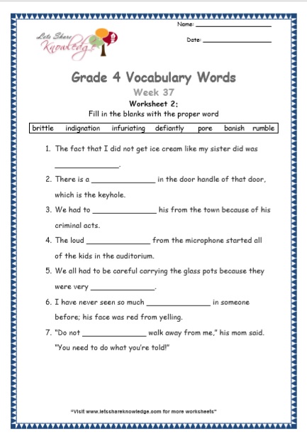 Grade 4 Vocabulary Worksheets Week 38 worksheet 2