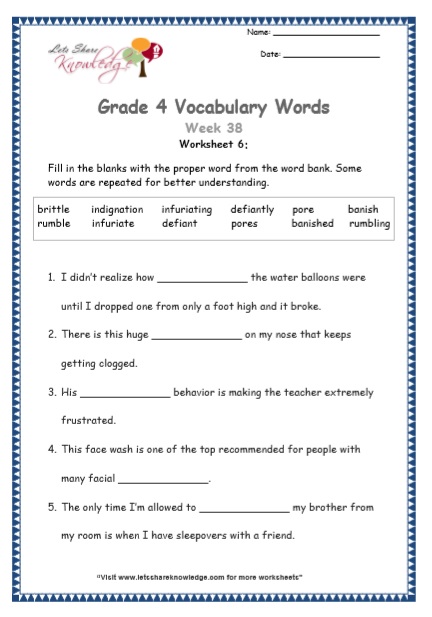  Grade 4 Vocabulary Worksheets Week 38 worksheet 6