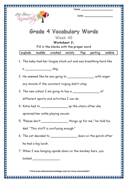 Grade 4 Vocabulary Worksheets Week 40 worksheet 2