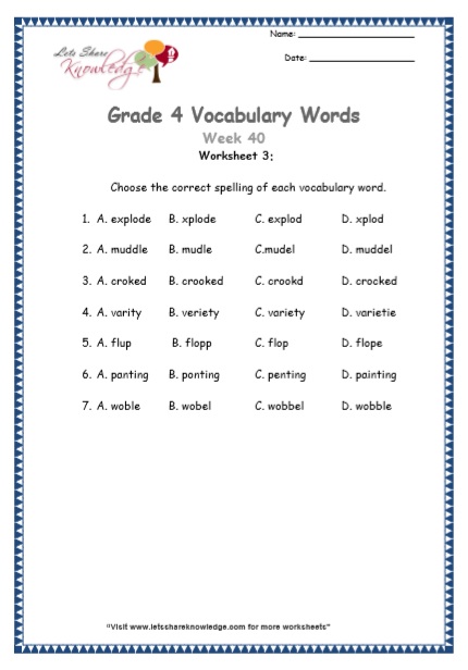  Grade 4 Vocabulary Worksheets Week 40 worksheet 3
