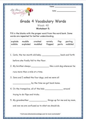 Grade 4: Vocabulary Worksheets Week 40