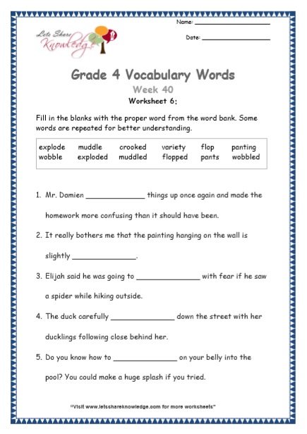  Grade 4 Vocabulary Worksheets Week 40 worksheet 6