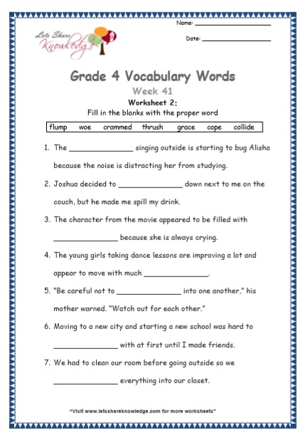 Grade 4 Vocabulary Worksheets Week 41 worksheet 2