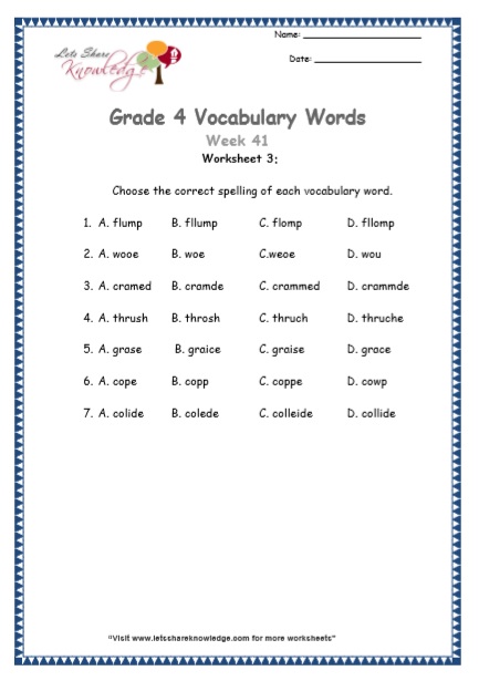  Grade 4 Vocabulary Worksheets Week 41 worksheet 3