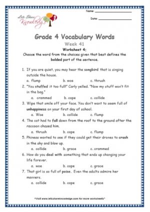Grade 4: Vocabulary Worksheets Week 41