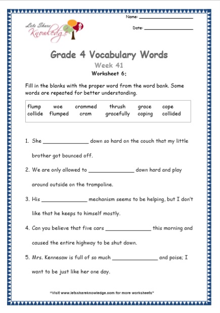  Grade 4 Vocabulary Worksheets Week 41 worksheet 6