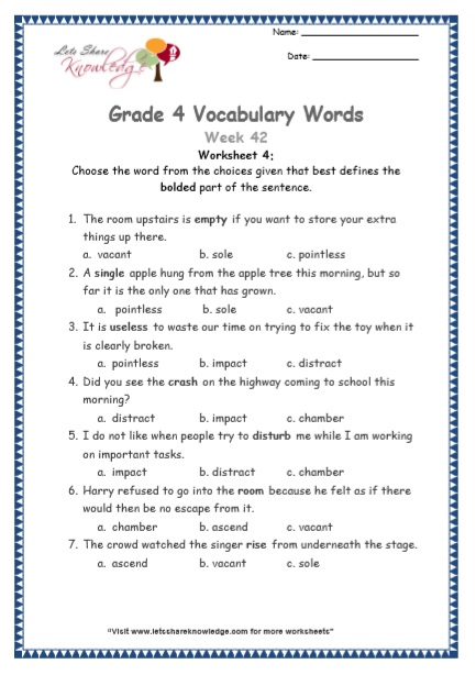  Grade 4 Vocabulary Worksheets Week 42 worksheet 4