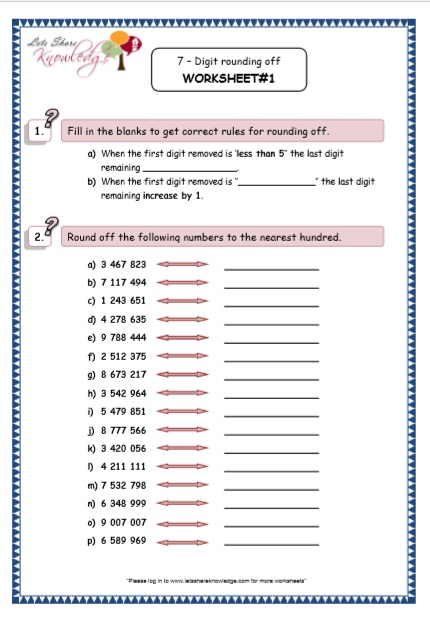 Grade 5 Maths Resources (Rounding Off Printable Worksheets) – Lets