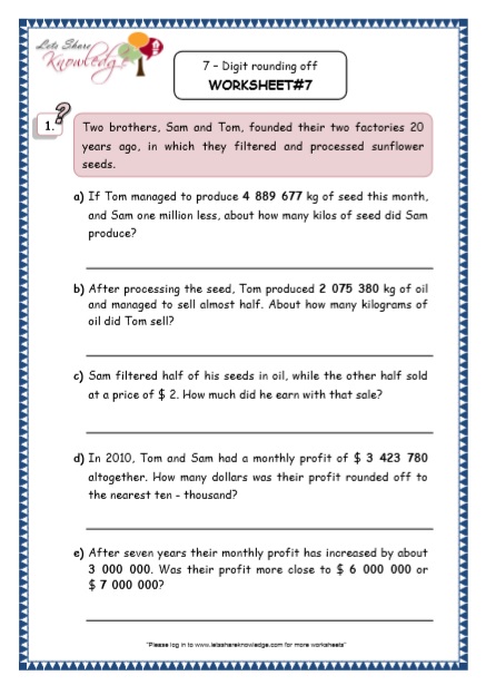 grade 5 maths resources rounding off printable worksheets
