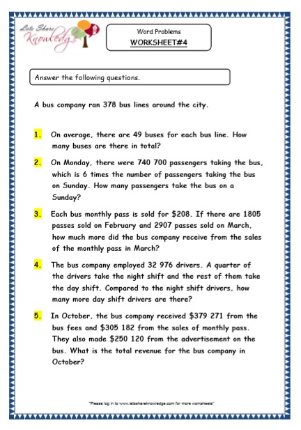 grade 5 maths resources word problems printable worksheets lets