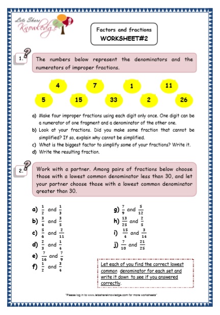  Factors and Fractions Printable Worksheets 