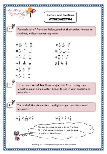  Factors and Fractions Printable Worksheets Worksheet 