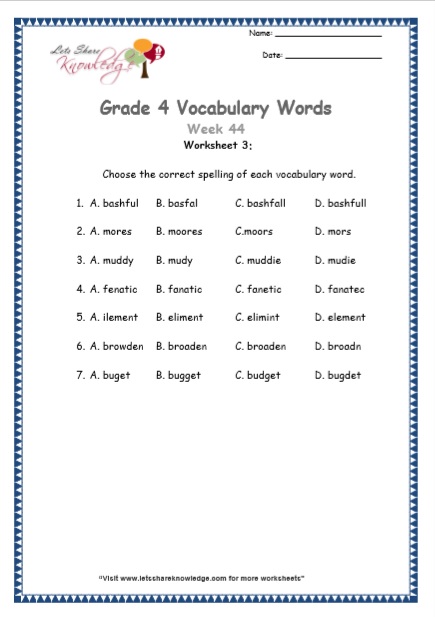  Grade 4 Vocabulary Worksheets Week 44 worksheet 3