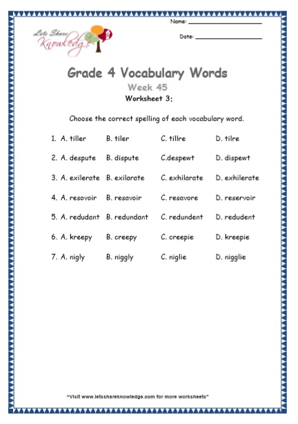  Grade 4 Vocabulary Worksheets Week 45 worksheet 3