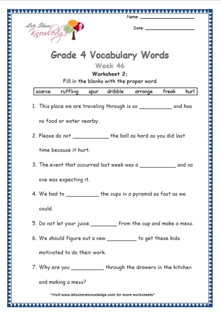 Grade 4 Vocabulary Worksheets Week 46 worksheet 2