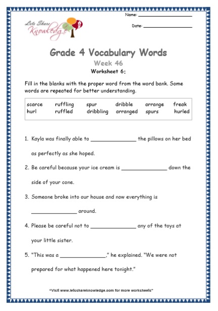  Grade 4 Vocabulary Worksheets Week 46 worksheet 6