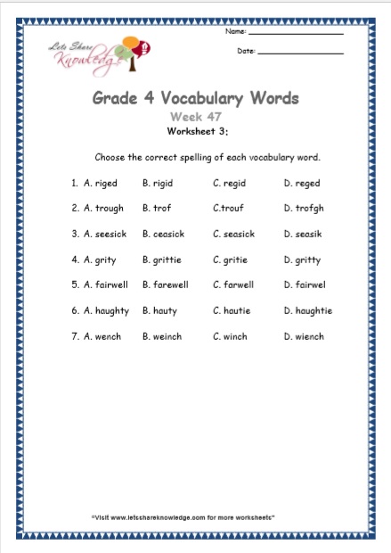  Grade 4 Vocabulary Worksheets Week 47 worksheet 3
