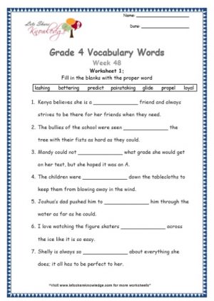 Grade 4: Vocabulary Worksheets Week 48