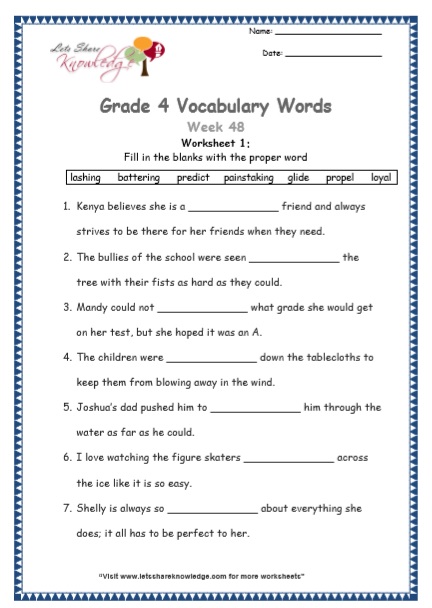 Grade 4: Vocabulary Worksheets Week 48