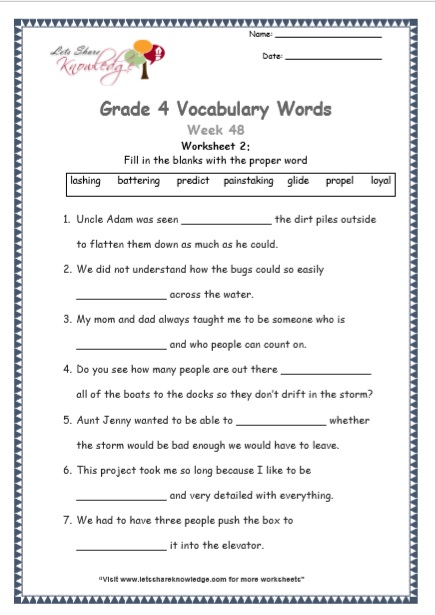 Grade 4 Vocabulary Worksheets Week 48 worksheet 2