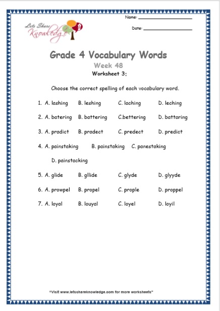 Grade 4 Vocabulary Worksheets Week 48 worksheet 3