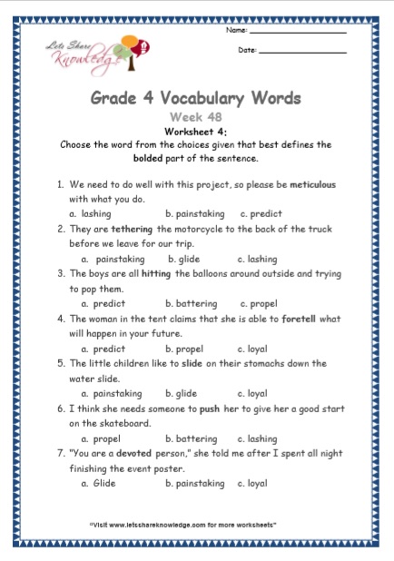  Grade 4 Vocabulary Worksheets Week 48 worksheet 4
