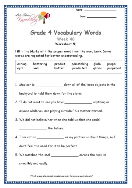  Grade 4 Vocabulary Worksheets Week 48 worksheet 5