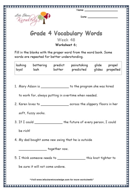  Grade 4 Vocabulary Worksheets Week 48 worksheet 6