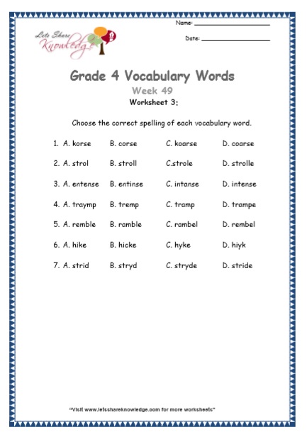  Grade 4 Vocabulary Worksheets Week 49 worksheet 3