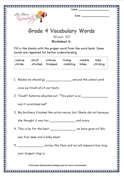  Grade 4 Vocabulary Worksheets Week 49 worksheet 6