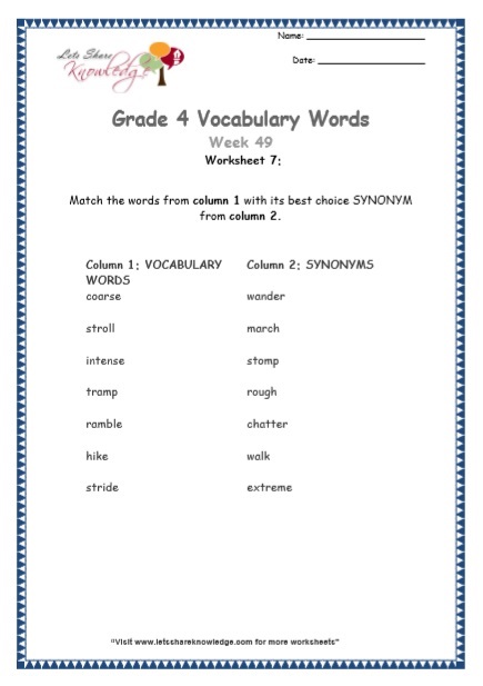  Grade 4 Vocabulary Worksheets Week 49 worksheet 7